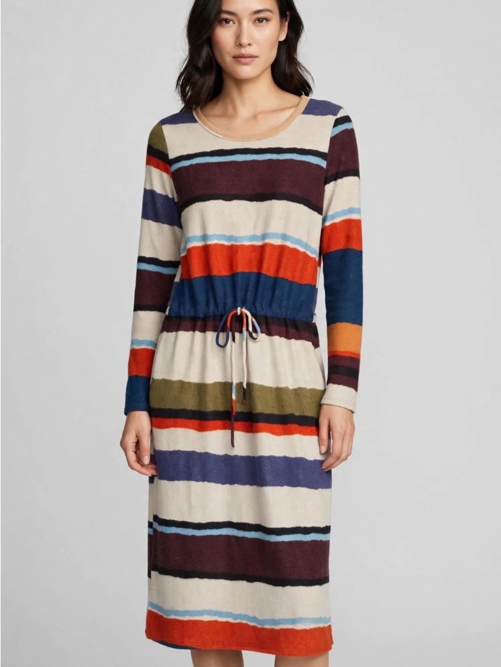 The Joy Sweater Knit Striped Drawstring Midi Dress - Size XL - Made in US NWT